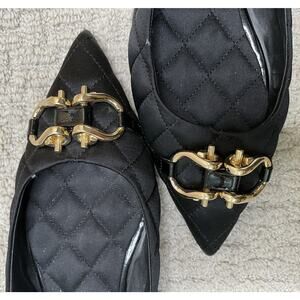 Jeffrey Campbell Flats Womens 10 Lenora Black Quilted Gold-tone Buckle Pointed